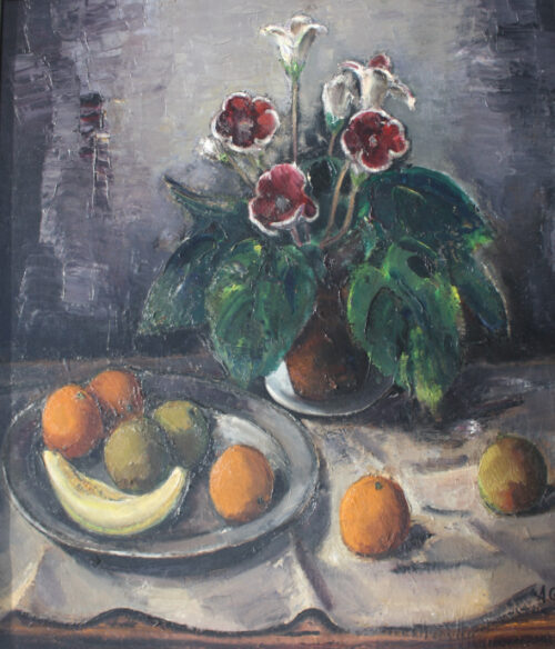Stilleven met plant en fruit