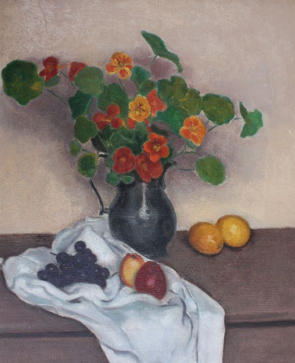 Bloemstilleven met fruit